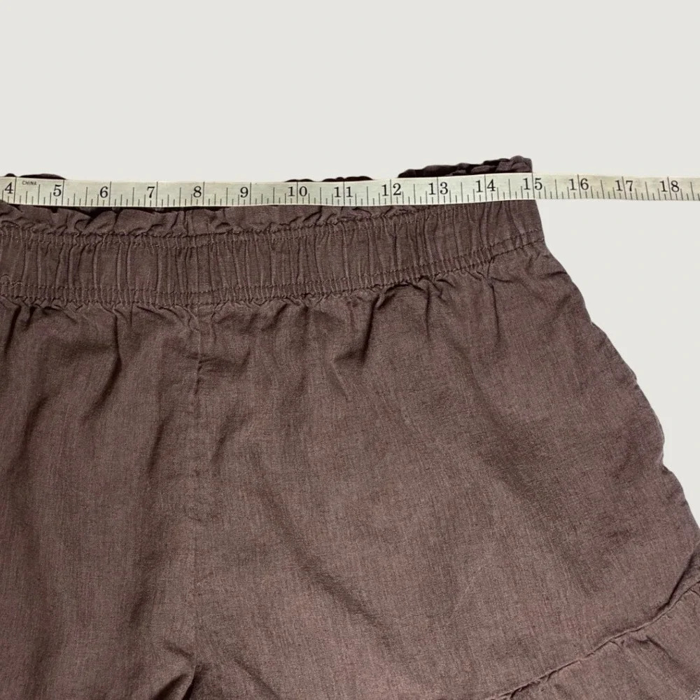 Aerie Linen Blend Ruffle Hem Shorts Large Brown High Rise Coastal Cottagecore